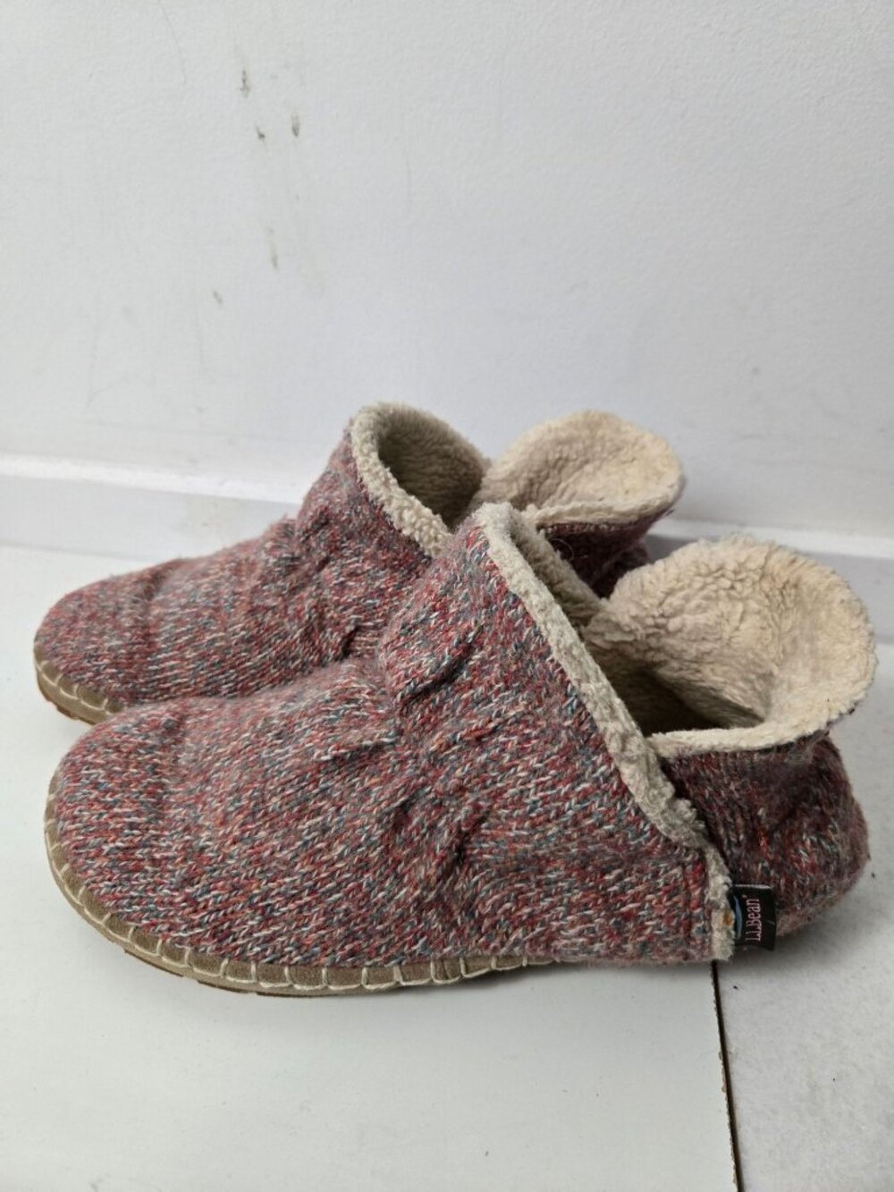 L.L. Bean Women's Cozy Lambswool Blend Slipper Booties Size 9 Sherpa Fleece Lini